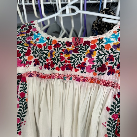 Traditional Mexican dress authentic hand stitched colorful embroidery cap sleeve - Picture 5 of 6